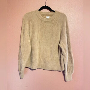 AERIE Tan Brown long sleeve fuzzy eyelash crewneck sweater‎ size XS